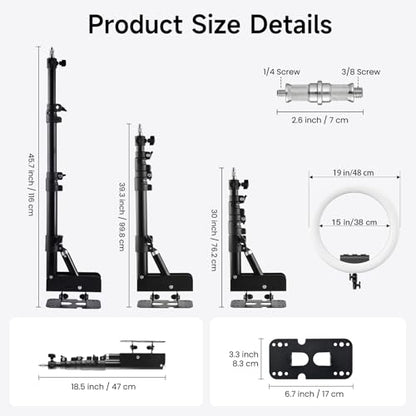 Ring Light Wall Mount with 3 Phone Holder, 19" Adjustable Ring Light with Rotatable Boom Arm, Space-Saving Overhead Lighting Solution for Studio Photography, Salon, Beauty Tattoo Light, Barber Light - size: 19inch