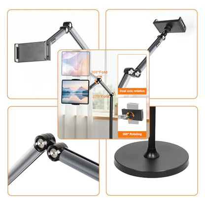 66“ Floor stand articulating arm with adjustable , Minimalist Design, Space-Saving, Highly Flexible,For Watching/Stream/Recording ON Bed&Couch, for iPad Pro 12.9”/Kindle/iPhone,4.5-13” Tablet/Phone