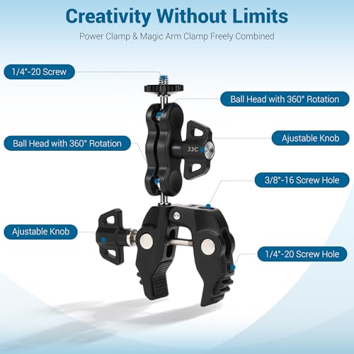 Super Clamp Camera Mount Kit with 360° Dual Ballhead Magic Arm,1/4" and 3/8" Threaded Holes,Action Camera Phone Holder Adapter for Dji Osmo Pocket 4 Monitor LED Light Microphone Desk Tripod Motorcycle - size: Super Clamp with Magic Arm Kit