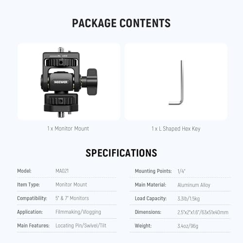 NEEWER Field Monitor Mount Monitor Holder with 1/4" Screw, 360° Swivel, 180° Tilt, Anti Twist Screw Compatible with Atomos Ninja 5" & 7" Camera Monitor Compatible with SmallRig Camera Cage, MA021 - style: MA021 w/1/4" Screw