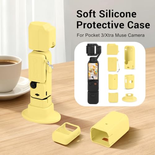 Silicone Case for DJI Osmo Pocket 3/Xtra Muse Camera with Fixed Base & Anti-Loss Lanyard, Compatible with Xtra Muse Accessories – for Travel Vlogging Daily Filming (Yellow) - color: Yellow