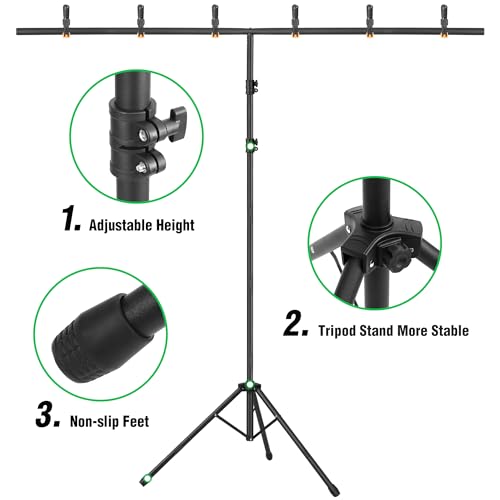 Green Screen Backdrop with Stand, 6.5x5ft Portable Greenscreen Background with Stand, T-Shape Green Screen Stand kit with 6 Spring Clamps, Sandbag, Carry Bag for Zoom, Video - size: 6.5x5 FT