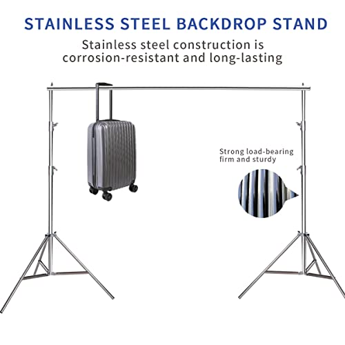 8.5 * 10 FT Stainless Steel Backdrop Stand,Photo Video Adjustable Background Support System Stand Kit with Carry Bag for Parties,Wedding,Photography Studio