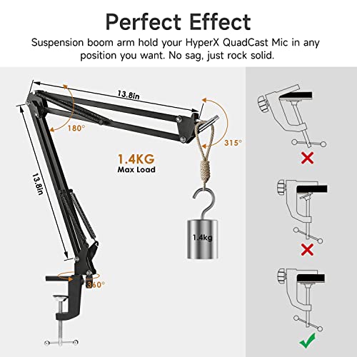 For HyperX Quadcast Boom Arm - Upgraded Mic Stand with Reduce Wind Noises Mic Cover, Adjustable Scissor Mic Arm for Hyperx QuadCast S, 3/8" to 5/8" Adapter Compatible with Most Microphone - color: HyQC Mic Stand