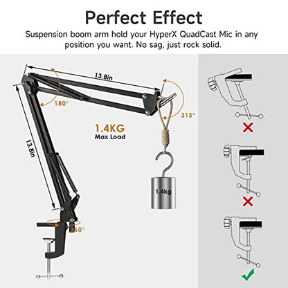 For HyperX Quadcast Boom Arm - Upgraded Mic Stand with Reduce Wind Noises Mic Cover, Adjustable Scissor Mic Arm for Hyperx QuadCast S, 3/8" to 5/8" Adapter Compatible with Most Microphone - color: HyQC Mic Stand