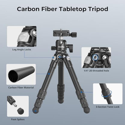SmallRig Carbon Fiber Mini Desktop Tripod, 15.5'' / 39.5cm Compact Pocket Tabletop Tripod Kit with 360° Ball Head, Built-in QR Plate for Arca, Ball Head Capacity 3kg / 6.6lb for Cameras, DSLRs, Lenses - style: Ball Head