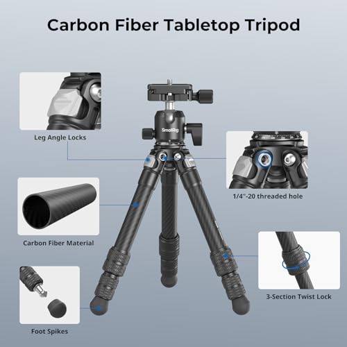 SmallRig Carbon Fiber Mini Desktop Tripod with 360° Ball Head | Compact 15.5" tripod, Built-in QR Plate for Arca, Ball Head Capacity 3kg / 6.6lb for Cameras, DSLRs, Lenses - style: Ball Head