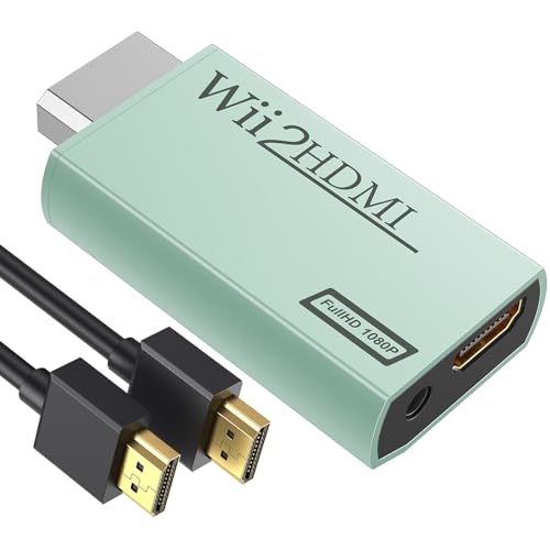 GANA Wii to HDMI Converter Adapter with Hdmi Cable Connect Wii Console to HDMI Display in 1080p Output Video with 3.5mm Audio Supports All Wii Display Modes Turquoise - color: wii to hdmi Turquoise