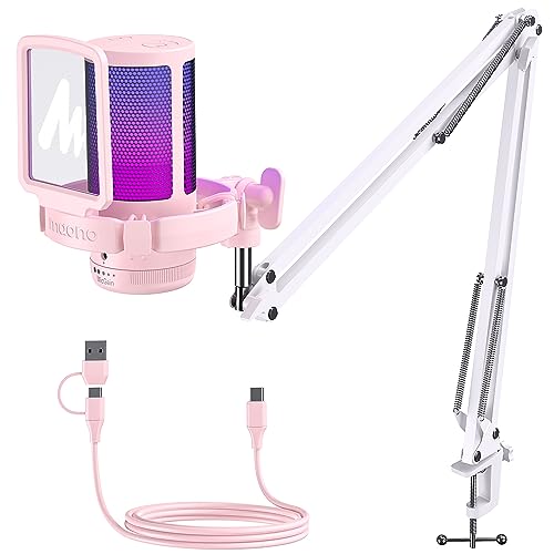 MAONO USB Gaming Microphone for PC, Noise Cancellation Condenser Mic with Mute, Gain, Monitoring, RGB Boom Mic for Streaming, Podcast, Twitch, Discord, Computer, PS4, PS5, Mac, GamerWave DGM20S,Pink - color: Pink