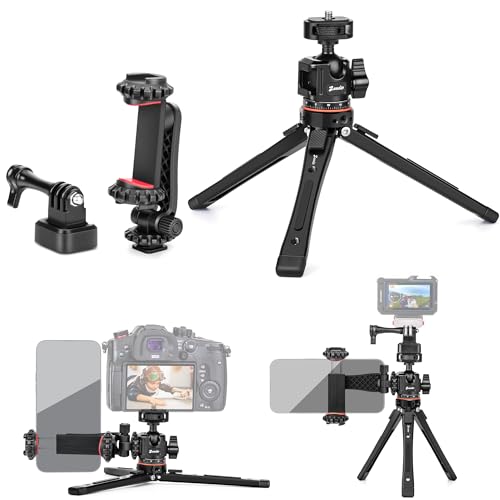 Zeadio Heavy Duty Metal Tripod Kit, Universal 1/4" Screw Adapter Tripod Mount with Phone Holder & Action Cam Adapter for Cell Phone, Camera, Gimbal, Action Cam, Travel Vlogging etc - style: Standard Ball Head