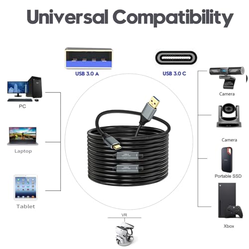 USB 3.0 A to C Cable 60ft, 5Gbps Super Speed USB 3.0 Cable Compatible with VR,Xbox,Laptop,Camera,Docking Station,SSD and More - size: 60ft