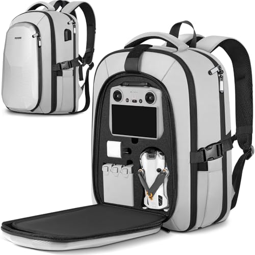 PEKREWS Mini 4 Pro Case, Mini 3/4 Pro Waterproof Hard Carrying Case, Large Drone Bag Fits 15.6 Inch Laptop, Travel Backpack for DJI RC 2/RC/N3/N2/N1 Controller, Fly More Combo and Drone Accessories - color: Silver Grey