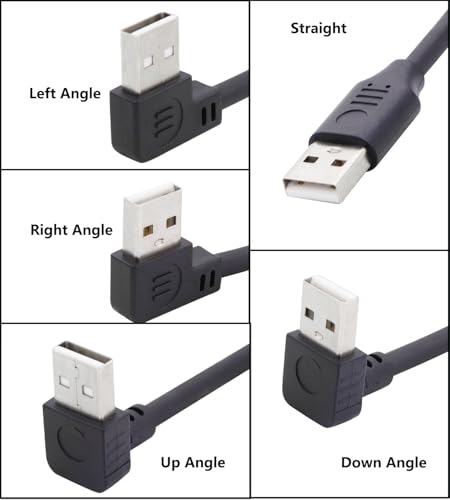 90 Degree USB 2.0 Male to Female Coiled Cable, 1.3 to 3.23 Feet, Data Sync Charger, Compatible with Printers, Cameras, Mouse, Other USB Devices - style: Down Angle
