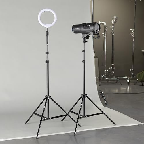Amazon Basics Portable Aluminum Photography Light Stand Tripod with Case, Adjustable 2.8-6.7 Feet, Pack of 2, Black - size: 2-Pack
