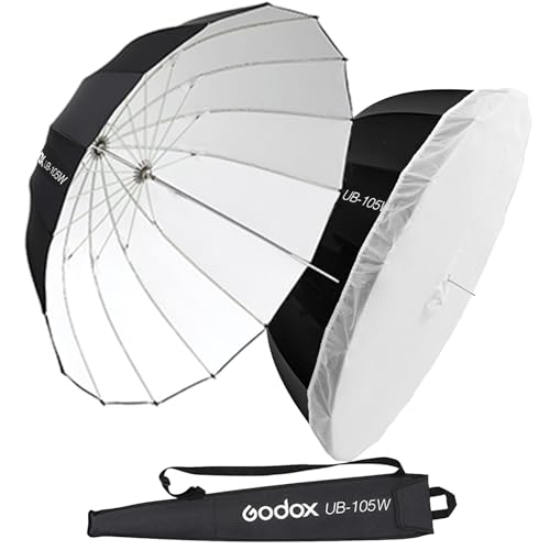 Godox 41.3" / 105cm Parabolic Deep Reflective Umbrella White Inner Studio Soft Light Umbrella with Withe Diffuser Cover for Photography Video Studio Shooting - color: White, size: 41.3"