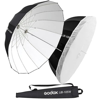 Godox 41.3" / 105cm Parabolic Deep Reflective Umbrella White Inner Studio Soft Light Umbrella with Withe Diffuser Cover for Photography Video Studio Shooting - color: White, size: 41.3"