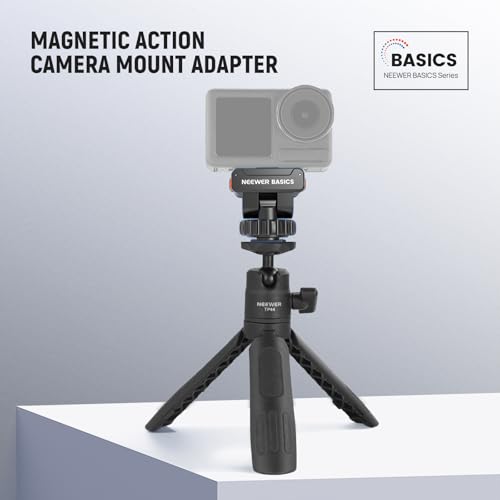 NEEWER Basics Magnetic Cold Shoe Mount Adapter Compatible with DJI OSMO Action 3 4 5 Pro Nano 360 Action Cams, Quick Release with 1/4" Screw Hole for Camera Hot Shoe Mini Tripod Selfie Stick, AC037 - style: AC037