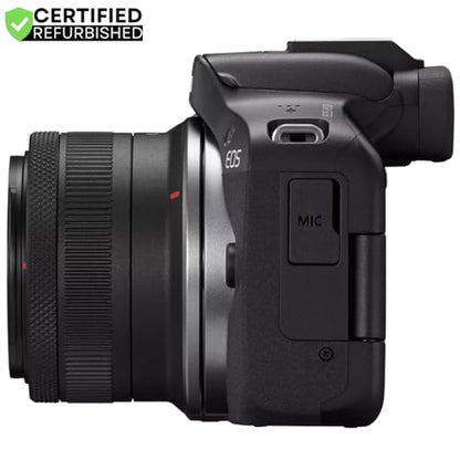 Canon EOS R50 Mirrorless Camera (Black) with RF-S 18-45mm F4.5-6.3 is STM Lens 5811C012 (Renewed) Bundle with Deco Gear Photography Bag + Microphone + Tripod + Photography Ebook & Accessories Kit