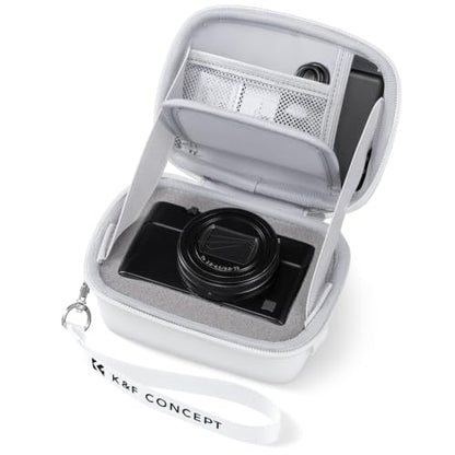 K&F CONCEPT Carrying Case for Digital Camera, Hard Shell Protective Travel Case Compatible with Ricoh GR III/GR IIIX/for Sony ZV-1 RX100/ for Canon G7X Mark III/G5X Mark II (Case Only) - color: White