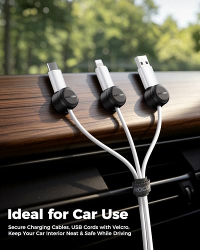 Rocoren 50 PCS Cable Management Kit 10 Magnetic Rotatable Cable Clips,40 Reusable Velcro Cord Organizer Straps, Cord Holder Accessories for Under Desk,Nightstand,Home and Office