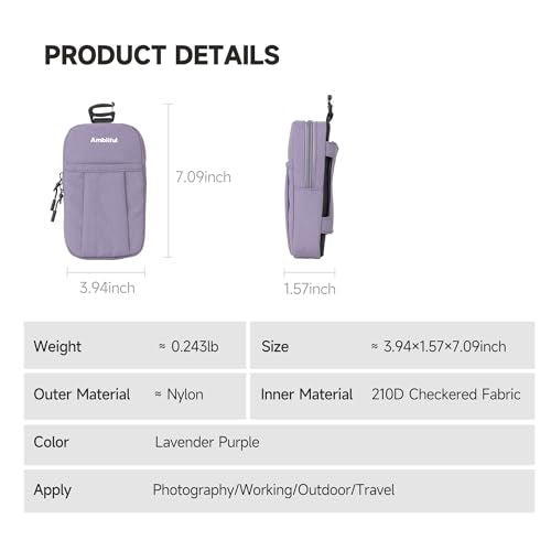 AMBITFUL Compact Sports Camera Bag, Shoulder Strap Storage Case, 3.94 x 1.57 x 7.09 inches, Compatible with Phones, Compact Cameras, Power Banks, Headphones, Black (Hang U1) (Purple) - color: Purple