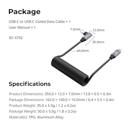 SMALLRIG USB C to USB C Coiled Data Cable (Straight to Angled), 90 Degree USB C Cable 20Gbps High Speed Data Transfer, Support PD 100W Fast Charging, for iPhone, Laptops and Cameras etc. - 4792 - size: 1.15FT-3.28FT, style: Straight to Angled Coiled