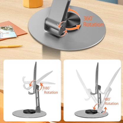 Universal Metal Cell Phone Stand, Multi-Angel Adjustable 360° Rotation Non-Slip Metal Phone Stand Compatible with iPhone 17 16 Pro Max and All Smartphones (Grey) - color: Grey