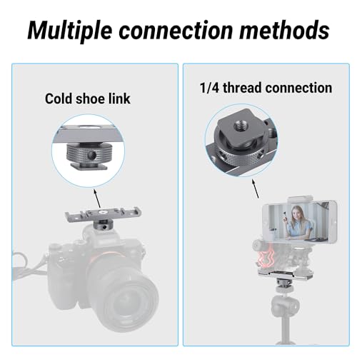 Dual Cold Shoe Mount, Aluminum Alloy Lightweight Camera Mount with Double 1/4 Inch Thread for Streaming, Content Creators, Studio Photography & Outdoor Vlogging