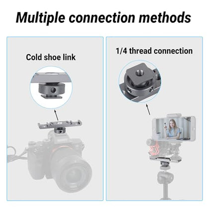 Dual Cold Shoe Mount, Aluminum Alloy Lightweight Camera Mount with Double 1/4 Inch Thread for Streaming, Content Creators, Studio Photography & Outdoor Vlogging