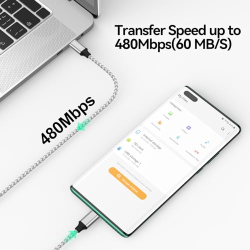 USB C to Micro USB Cable 15 ft for Charging & Data Transmission, Braided Cord - size: 15 Feet