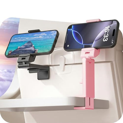 Perilogics Airplane Phone Holder Mount Universal in Flight Hands Free Viewing with Multi-Directional Dual 360 Degree Rotation (Black/Pink) - color: Black / Pink