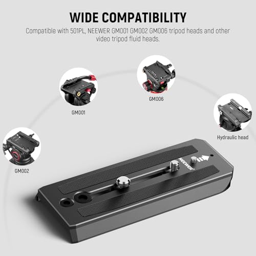 Neewer 501PL Tripod Fluid Head Quick Release Plate, Camera Mounting Plate with 1/4" and 3/8" Screws, Anti Off Pin for GM001 GM002 GM006 Fluid Heads, QR5 - style: QR5/1 Pack