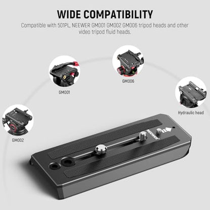 Neewer 501PL Tripod Fluid Head Quick Release Plate, Camera Mounting Plate with 1/4" and 3/8" Screws, Anti Off Pin for GM001 GM002 GM006 Fluid Heads, QR5 - style: QR5/1 Pack