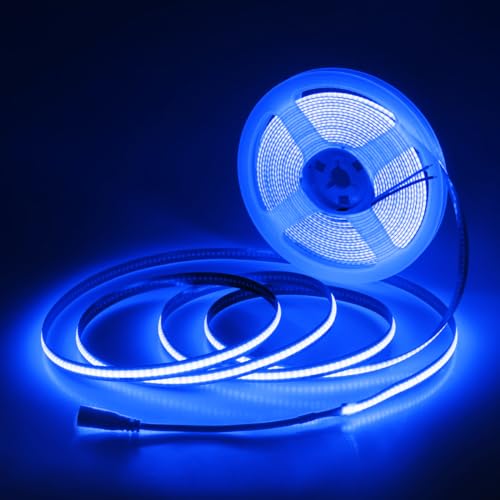 Aclorol Blue COB Led Strip Lights 16.4ft Led Tape Lights 12 Volt for Living Room Bedroom Kitchen Cabinet Closet Other Home Indoor Decor 320Leds/m (Power Supply&LED Dimmer Not Included) - color: Blue, size: 16.4FT(No Power Supply)