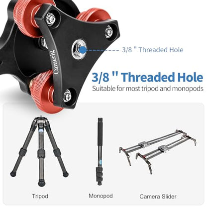 Tripod Leveling Base Camera Leveler, Aircraft Grade Aluminum Alloy 3 Axis Tri Wheel Head, 3/8” Thread, with +/-5 Degree Precision Adjustment for DSLR Camera Rotator Panoramic Head LP-64