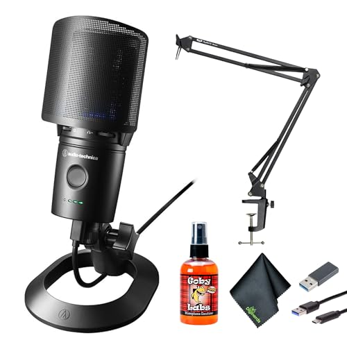 Audio-Technica AT2020USB-XP Cardioid Condenser USB Microphone + PodMaster Boom Broadcast/Podcast Boom Arm Mic Stand + Microfiber Cleaning Cloth + Goby Labs Microphone Cleaner