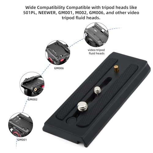 lasuroa Quick Release Plate for Tripod, Universal Camera Mounting Plate with 1/4" & 3/8" Screws Compatible Quick Connect Adapter for 501PL, GM001, M002, GM006 Tripod Heads