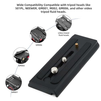 lasuroa Quick Release Plate for Tripod, Universal Camera Mounting Plate with 1/4" & 3/8" Screws Compatible Quick Connect Adapter for 501PL, GM001, M002, GM006 Tripod Heads
