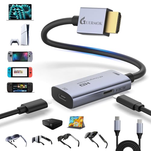 Guermok HDMI to USB C Video Display Adapter, 4.9ft AR Glasses Hub, 4K@60Hz HDMI Male to USBC Female for XREAL One/Air 2Pro/RayNeo/Rokid, Switch 2/1, Xbox1, PS4/5, Portable Monitors, Silver - color: Silver, size: 4.9FT