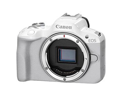 Canon EOS R50 Mirrorless Vlogging Camera (Body Only/White), RF Mount, 24.2 MP, 4K Video, DIGIC X Image Processor, Subject Detection & Tracking, Compact, Smartphone Connection, Content Creator | 24.2MP Aps-C, Digic X, Dual Pixel Af Ii Subject Detection, 4K