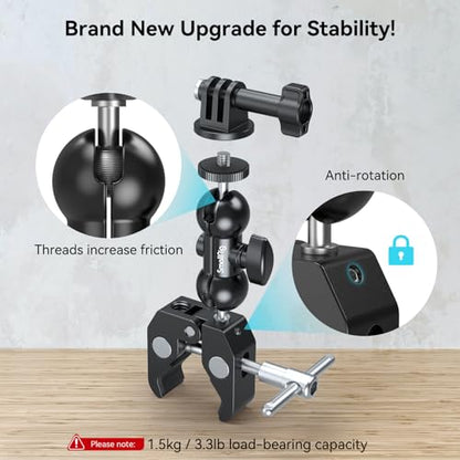 SMALLRIG Super Camera Clamp Mount, Double Ball Head Magic Arm Adapter, Fence/Desk/Tripod Mount for Monitor/Light/Camera, for Insta360, for Gopro - style: Clamp