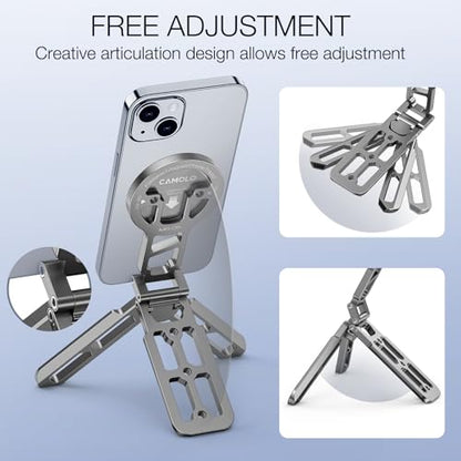 Magnetic Pocket Phone Tripod Foldable Compatible with Magsafe for iPhone 17/16/15/14/13/12 Plus Pro Max Series, Upgrade Mini Cell Phone Tripod Mount Handle Smartphone Desk Stand Travel All in One