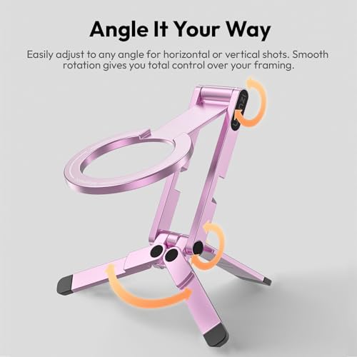 ULANZI MA60 Magnetic Phone Tripod Stand for iPhone - Aluminium Smartphone Mini Tripod Pocket Cell Phone Stand Strong Magnet Quick Mount Compatible with iPhone 16 15 14 13 12 Series, Pink - color: PINK
