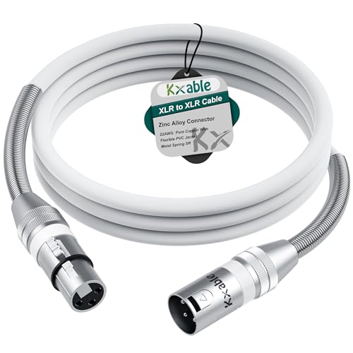 Kxable XLR Microphone Cable 8 FT, XLR Male to Female Balanced Mic Cable, 3-Pin Shielded Speaker Cord, Zinc Alloy Connectors, 22AWG Pure Copper, Metal Spring SR, Recording Studio, Podcast, White - color: White, size: 8FT