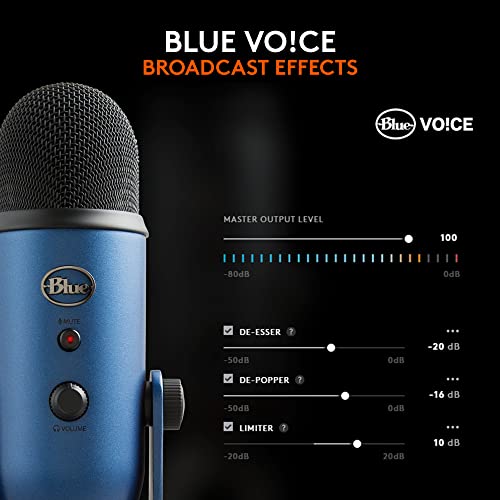 Logitech Creators Blue Yeti USB Microphone for PC, Mac, Gaming, Streaming, Podcasting, Studio and Computer Condenser Mic with Blue VO!CE Effects, 4 Pickup Patterns, Plug and Play - Midnight Blue - color: Midnight Blue