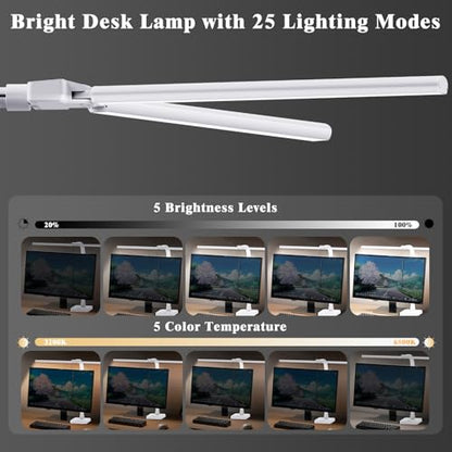 GAEFURY LED Desk Lamp for Home Office, 24W Bright Desk Lamp with Phone Holder Base - 25 Lighting Modes Eye-Caring Desk Light Adjustable Gooseneck Lamp for Workbench Drafting Reading Study-White - color: White