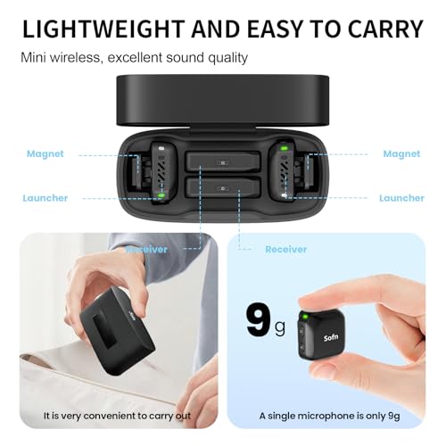 Wireless Lavalier Microphone for iPhone and Android(Lightning & USB-C),Lapel Mini Mic with 3-Level AI Noise Reduction,Wireless Mic with Magnetic Sheet for Video Recording,Vlog,YouTube