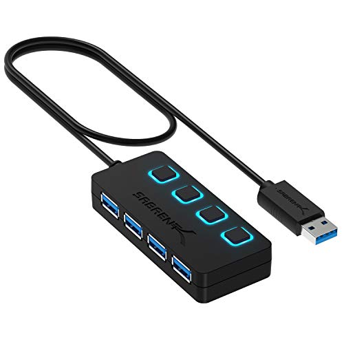 SABRENT 4-Port USB 3.0 Hub with Individual LED Power Switches - Slim, Portable Design - 2 Ft Cable - Fast Data Transfer - Compatible with Mac & PC (HB-UM43) - color: Black