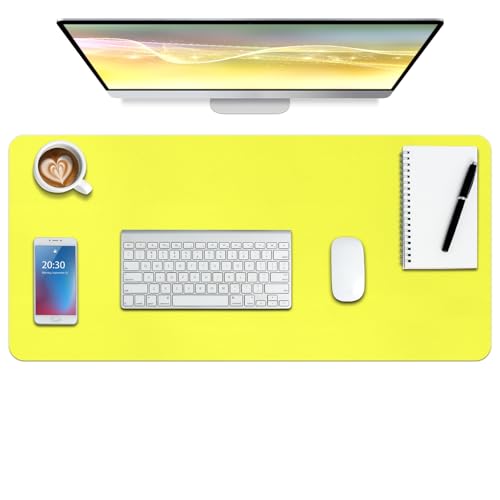 Boutilon Leather Desk Pad Protector,Non-Slip Mouse Pad,Laptop Desk Pad,Office Mouse Mat,Waterproof Leather Desk Blotter,Desk Writing Pad for Office and Home (S-Lemon,24"x 14") - color: Lemon, size: 14" x 24"