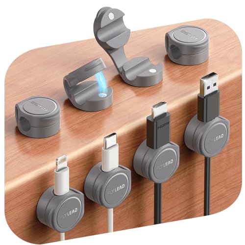 8-Pack Cord Organizer Magnetic Cable Clips, Desk Cable Management Wire Hider, FLYLEAD Silicone Cord Holder for Nightstand, Cable Organizer for Office Workspaces Desktop Organization Home Accessories - color: Grey